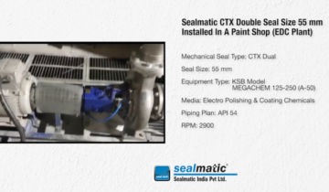 Sealmatic CTX Double Seal Size 55 mm Installed In A Paint Shop (EDC Plant)