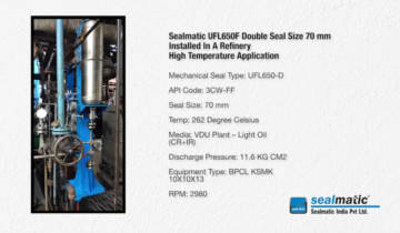 Sealmatic UFL650F Double Seal Size 70 mm Installed In A Refinery High Temperature Application
